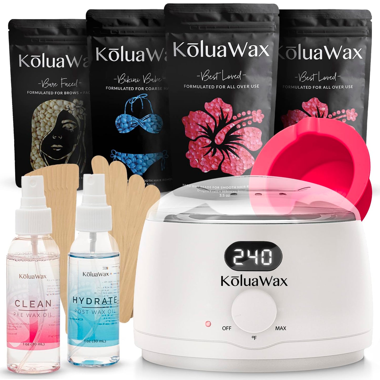 KoluaWax Premium Waxing Kit for Women - Beginner Friendly - Complete Wax Kit that includes 14oz of Wax Beads, Applicator, Pre and Post Care, Suitable for Sensitive Skin (Black) - Mothers Day Gifts