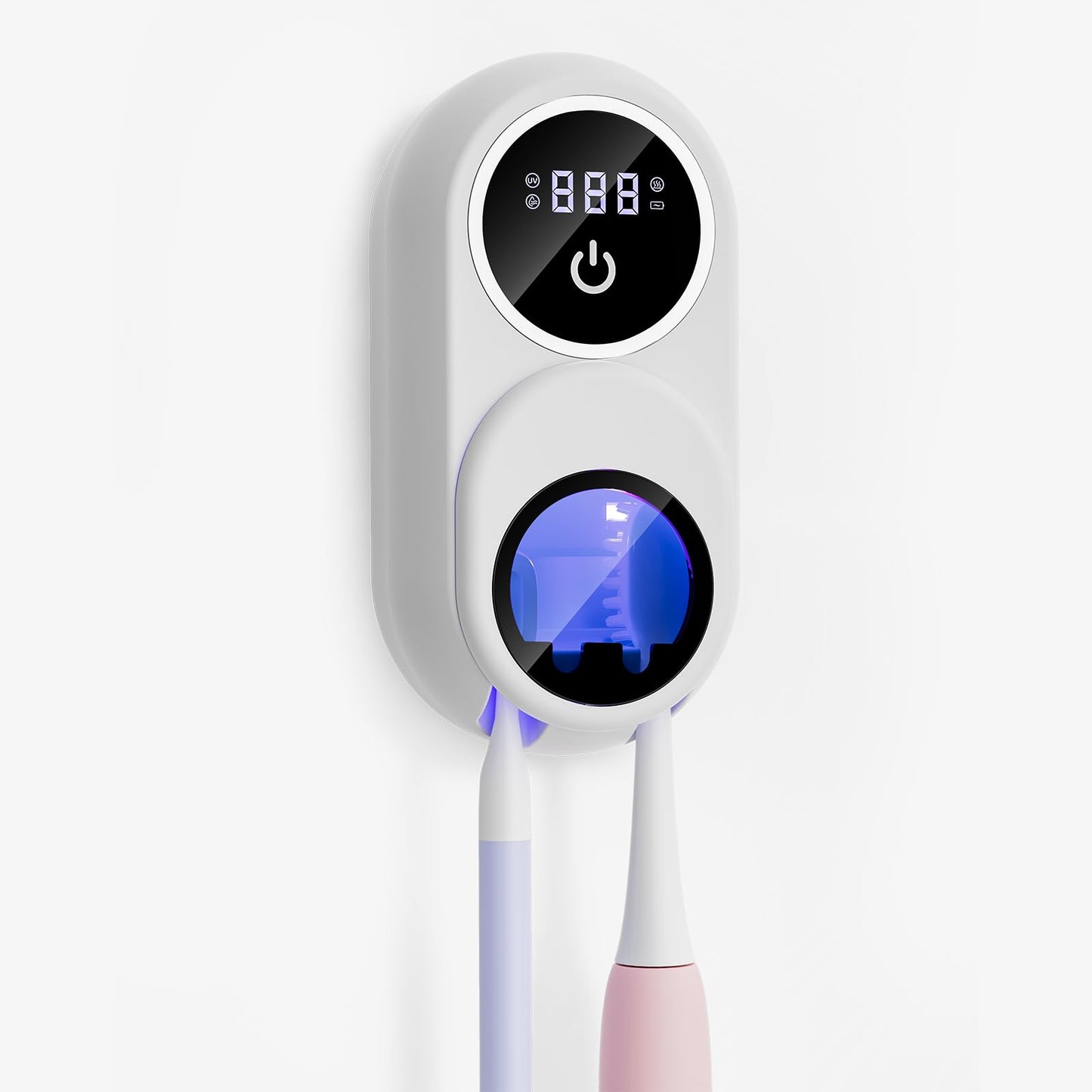 Toothbrush Holder & Toothbrush Cleaner, UV Toothbrush Sanitizer and Holder 2 Slots, Cleaning and Fan & Heat Drying, LED Smart Screen, Wall Mounted Tooth Brush Holder for Bathrooms (Black)