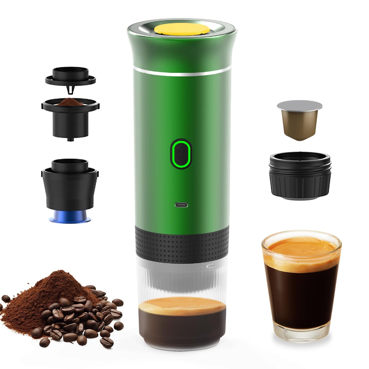 Decdeal Cordless Coffee Machine for Car Home Travel 3 in 1 Electric Coffee Maker Work With Capsule and Ground Coffee 15Bar Mini Cold Brew and Heating Coffee Maker with 150ml Cup