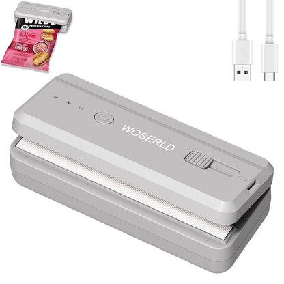 Mini Bag Sealer and Cutter magnet 1300mAh Rechargeable Chip Bag Sealer Machine Sealer Portable Heat Sealer Kitchen Food packaging Plastic bag resealer (White)