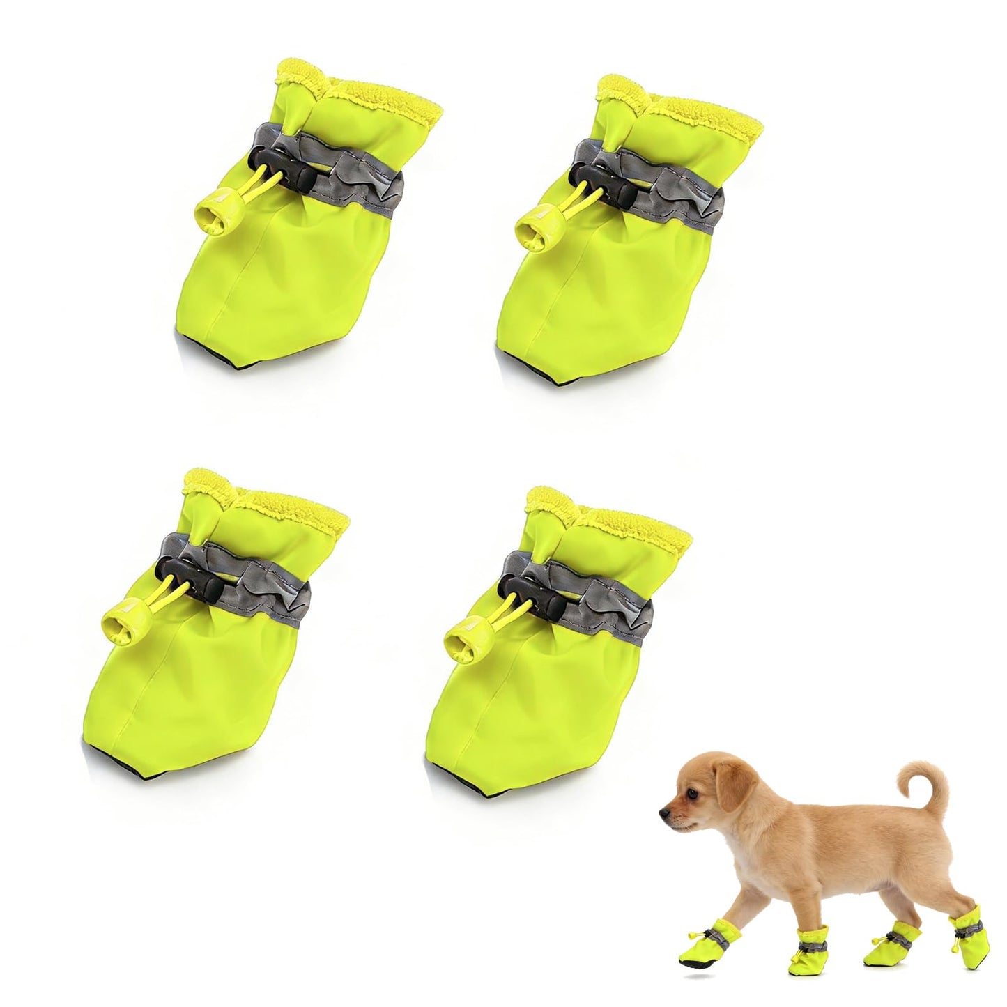 Andiker 4 Pcs Dog Shoes, Soft Breathable Dog Boots with Adjustable Drawstring Non-Slip Sole Easy to Clean Dog Paw Protectors for Outdoors Indoors in Spring Summer (Yellow, M)
