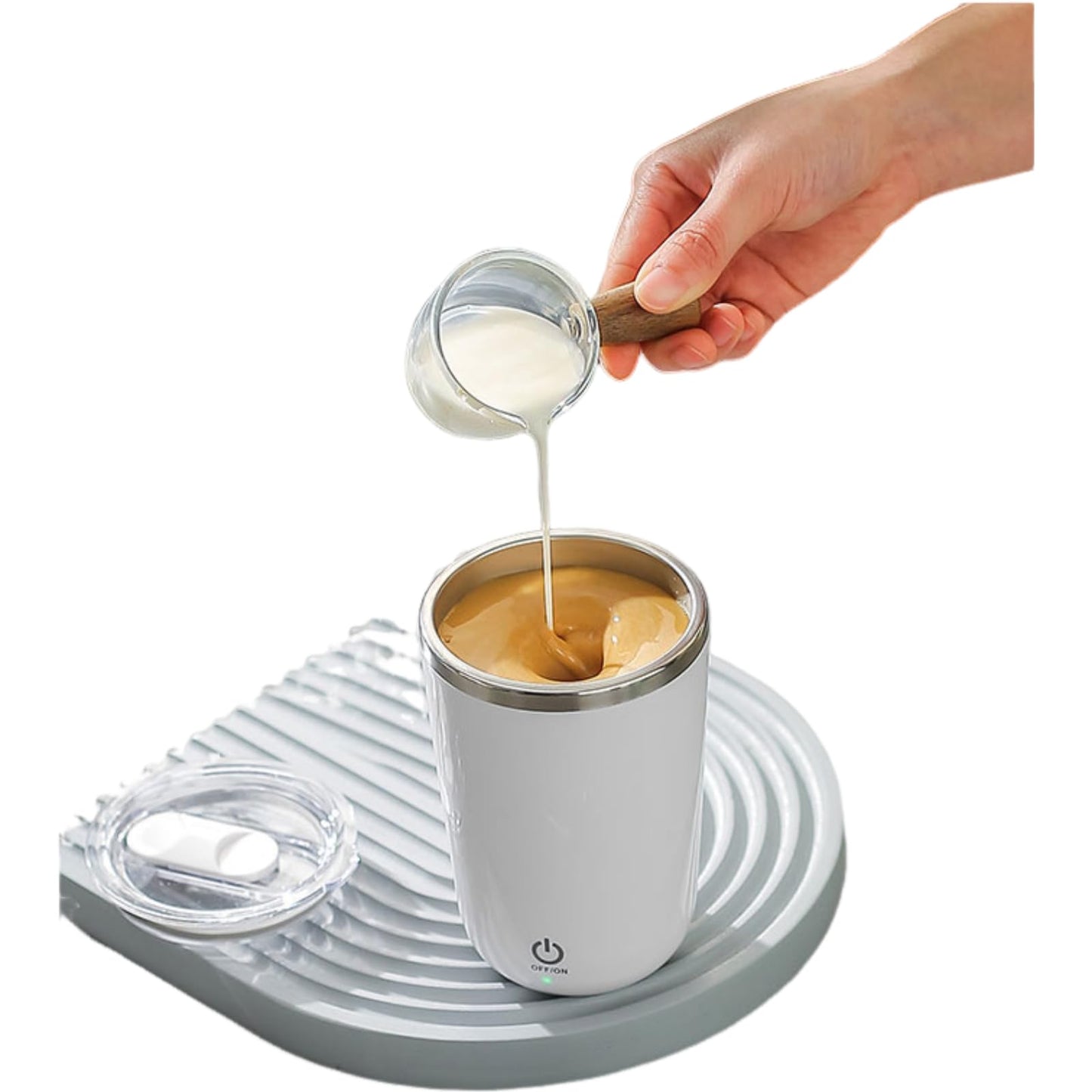 Self Stirring Mug, Electric Automatic Stirring Coffee Cup with 304 Stainless Steel, Rechargeable Travel Mug for Hot/Cold Drinks, Perfect for Coffee, Tea, Hot Chocolate, Office & Home Use(white)