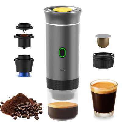 Decdeal Cordless Coffee Machine for Car Home Travel 3 in 1 Electric Coffee Maker Work With Capsule and Ground Coffee 15Bar Mini Cold Brew and Heating Coffee Maker with 150ml Cup