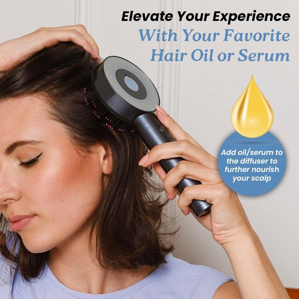 GLOKORE 3-in-1 Red Light Therapy Scalp Massager with Oil Applicator — Electric Hair Growth Device, Vibrating Kneading Massage & Built-in Serum Chamber, Cordless Scalp Care Brush for Men & Women