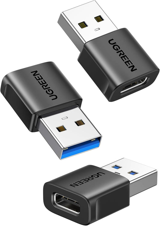 UGREEN USB to USB C Adapter 3Pack, USB C Female to USB Male Adapter 10Gbps Type C Converter for iPhone 17 16 15 14 13 Plus Pro Max,iPad Air Mini 6 7,Samsung Galaxy S23 S24,iPad Air,Black
