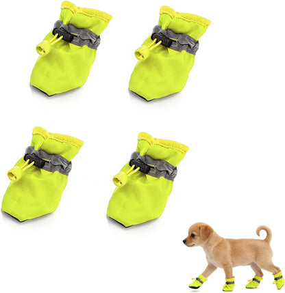 Andiker 4 Pcs Dog Shoes, Soft Breathable Dog Boots with Adjustable Drawstring Non-Slip Sole Easy to Clean Dog Paw Protectors for Outdoors Indoors in Spring Summer (Yellow, M)