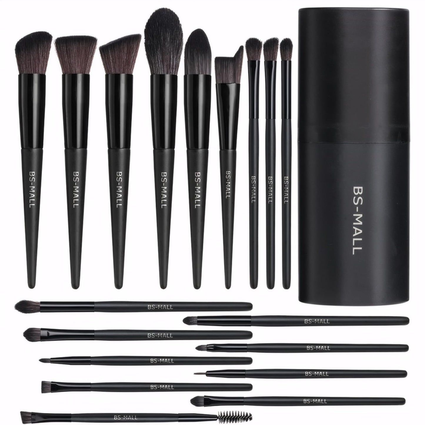 BS-MALL Makeup Brush Set 18 Pcs Professional Foundation Powder Concealers Eyeshadow Blush Synthetic Makeup Brushes with Labeled instruction Black Case Upgraded Version