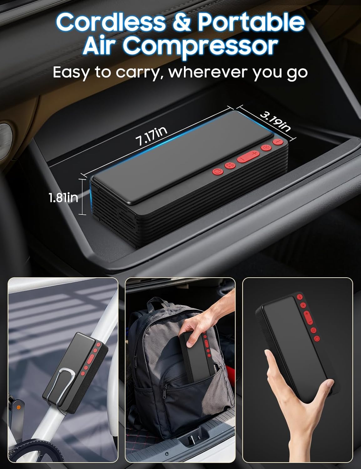 MATULSA Tire Inflator Portable Air Compressor, Smart APP Control Air Pump For Car Tires, 10000mAh, 4X Faster 150PSI Bike Pump with All-in-One Storage, LED Light & Auto Shut-Off for Motorcycles, Balls