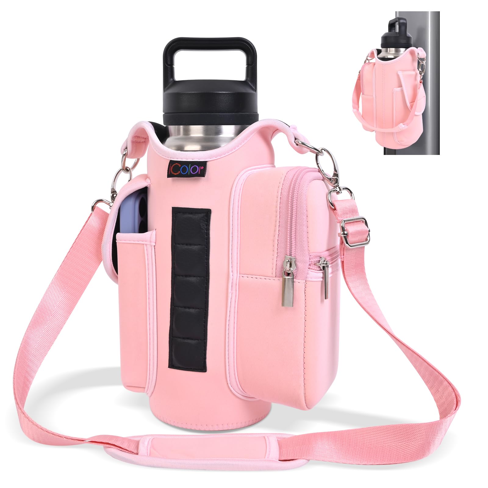 icolor Magnetic Gym Bag Water Bottle Carrier Holder with Phone Pockets & Shoulder Strap,Gym Magnetic Bag 5 Built-in Magnets Gym Accessories Organizer Sling Bottle Bag Pouch Sleeve