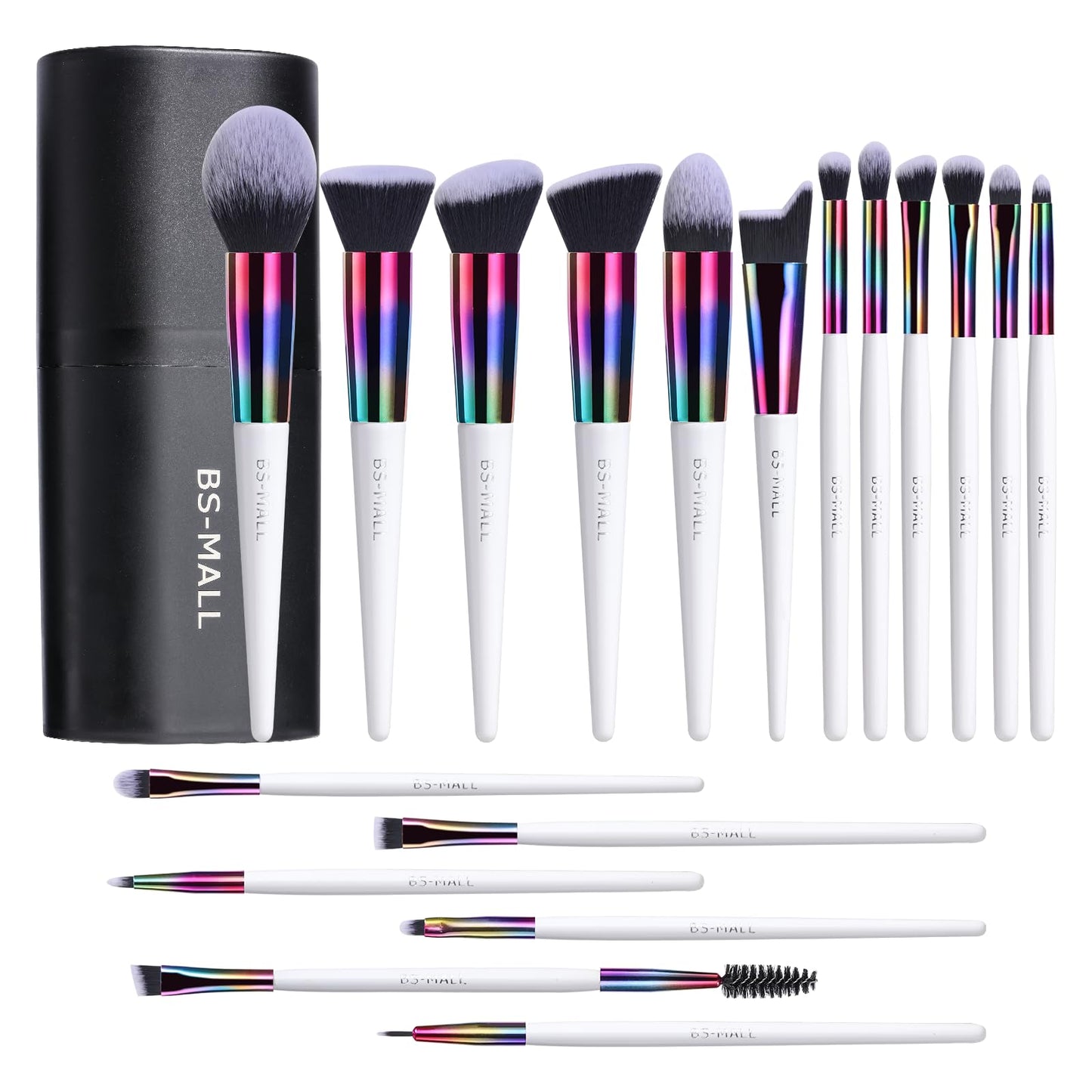BS-MALL Makeup Brush Set 18 Pcs Professional Foundation Powder Concealers Eyeshadow Blush Synthetic Makeup Brushes with Labeled instruction Black Case Upgraded Version