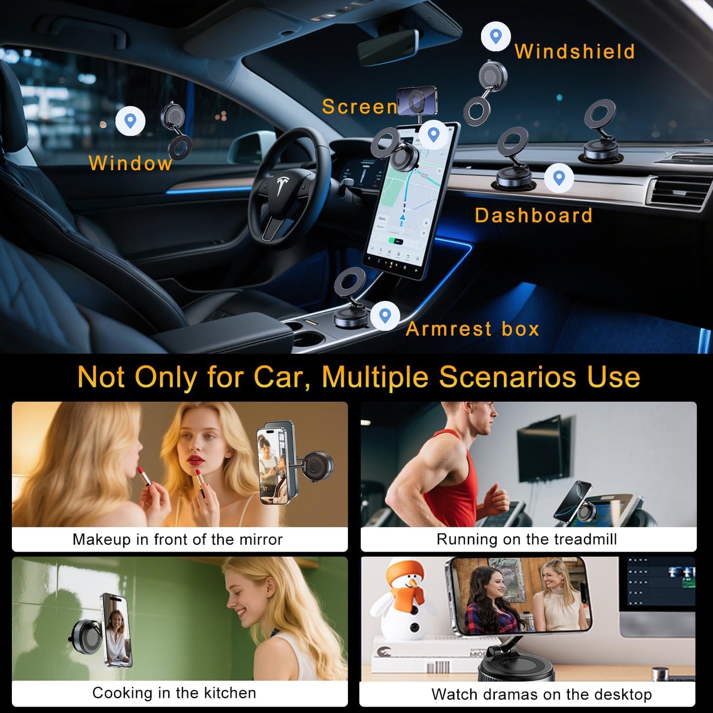 for MagSafe Car Mount, 98LBS Vacuum Suction Cup Phone Holder for Car Dashboard, Windshield, Gym, Mirror, 360° Adjustable Magnetic Phone Mount Fits iPhone 17 Air Pro Max & All Cell Phones