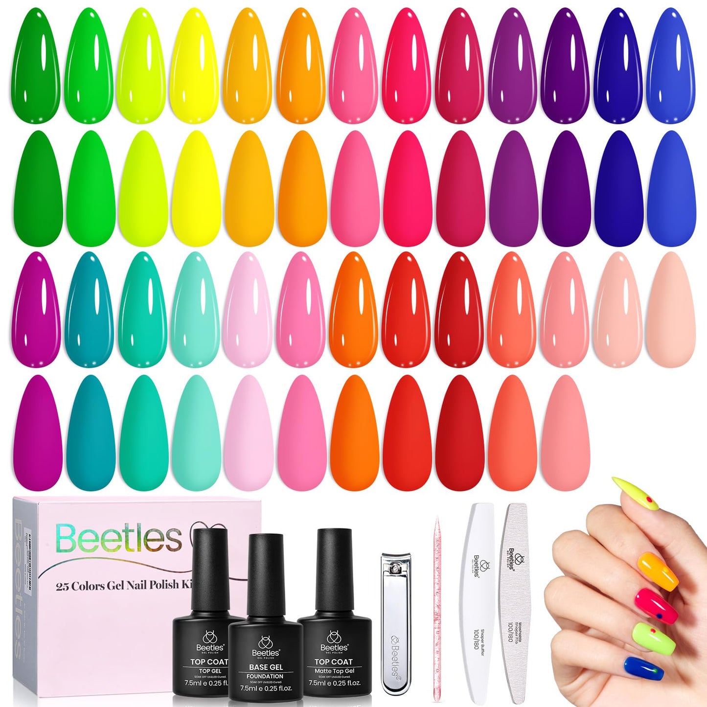 Beetles Gel Nail Polish Kit with U V Light - 80Pcs Color Enchantment 55 Colors Gel Polish Starter Kit with Base Top Coat DIY Nails Supply Stickers Manicure Tools Home Salon Gift for Women