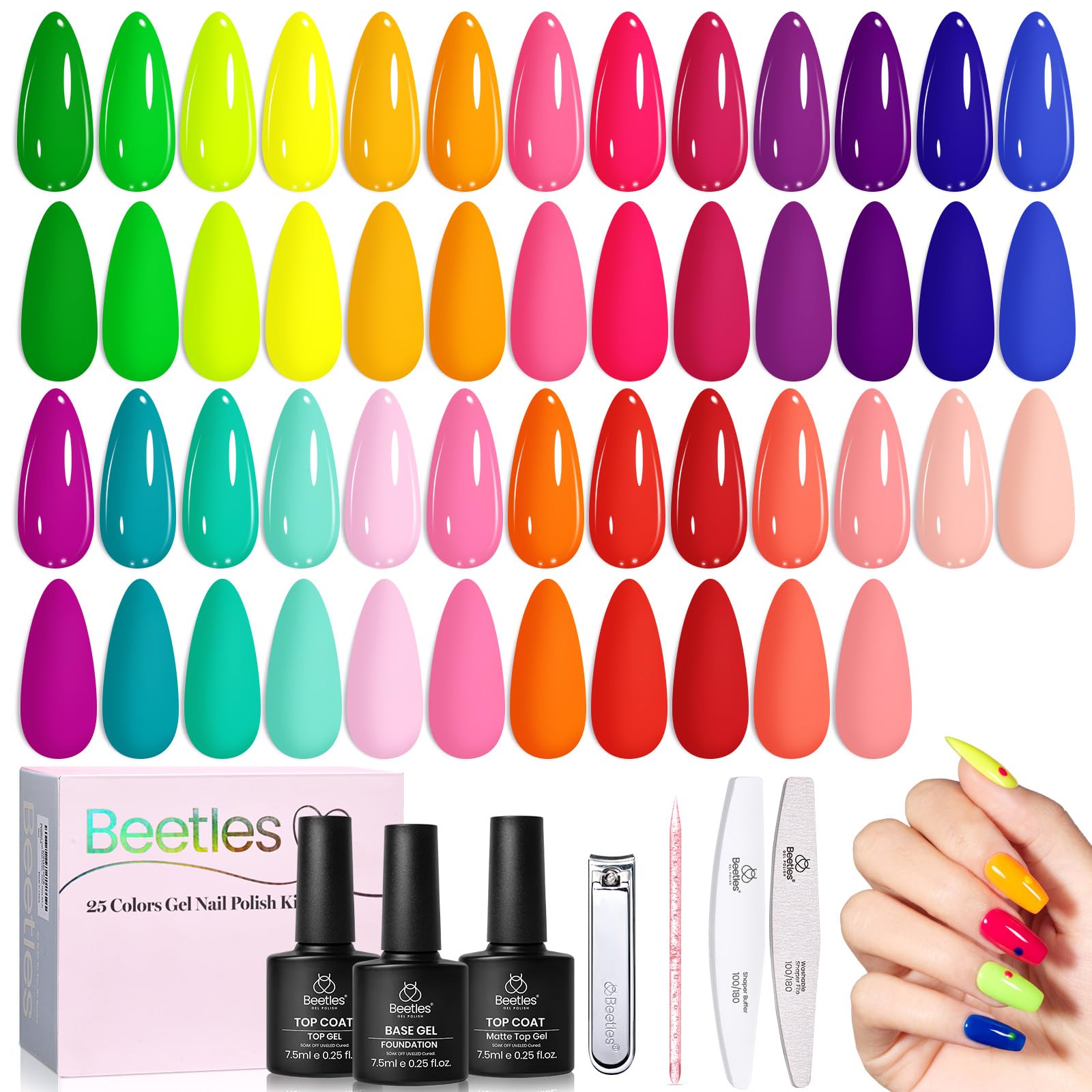 Beetles Gel Nail Polish Kit with U V Light - 80Pcs Color Enchantment 55 Colors Gel Polish Starter Kit with Base Top Coat DIY Nails Supply Stickers Manicure Tools Home Salon Gift for Women