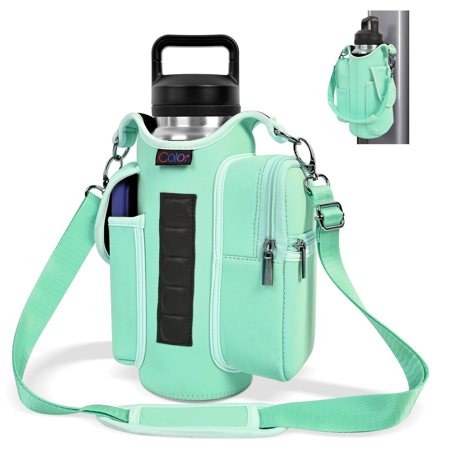 icolor Magnetic Gym Bag Water Bottle Carrier Holder with Phone Pockets & Shoulder Strap,Gym Magnetic Bag 5 Built-in Magnets Gym Accessories Organizer Sling Bottle Bag Pouch Sleeve