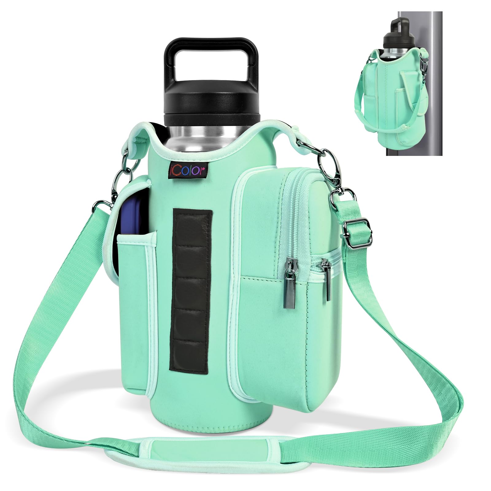 icolor Magnetic Gym Bag Water Bottle Carrier Holder with Phone Pockets & Shoulder Strap,Gym Magnetic Bag 5 Built-in Magnets Gym Accessories Organizer Sling Bottle Bag Pouch Sleeve