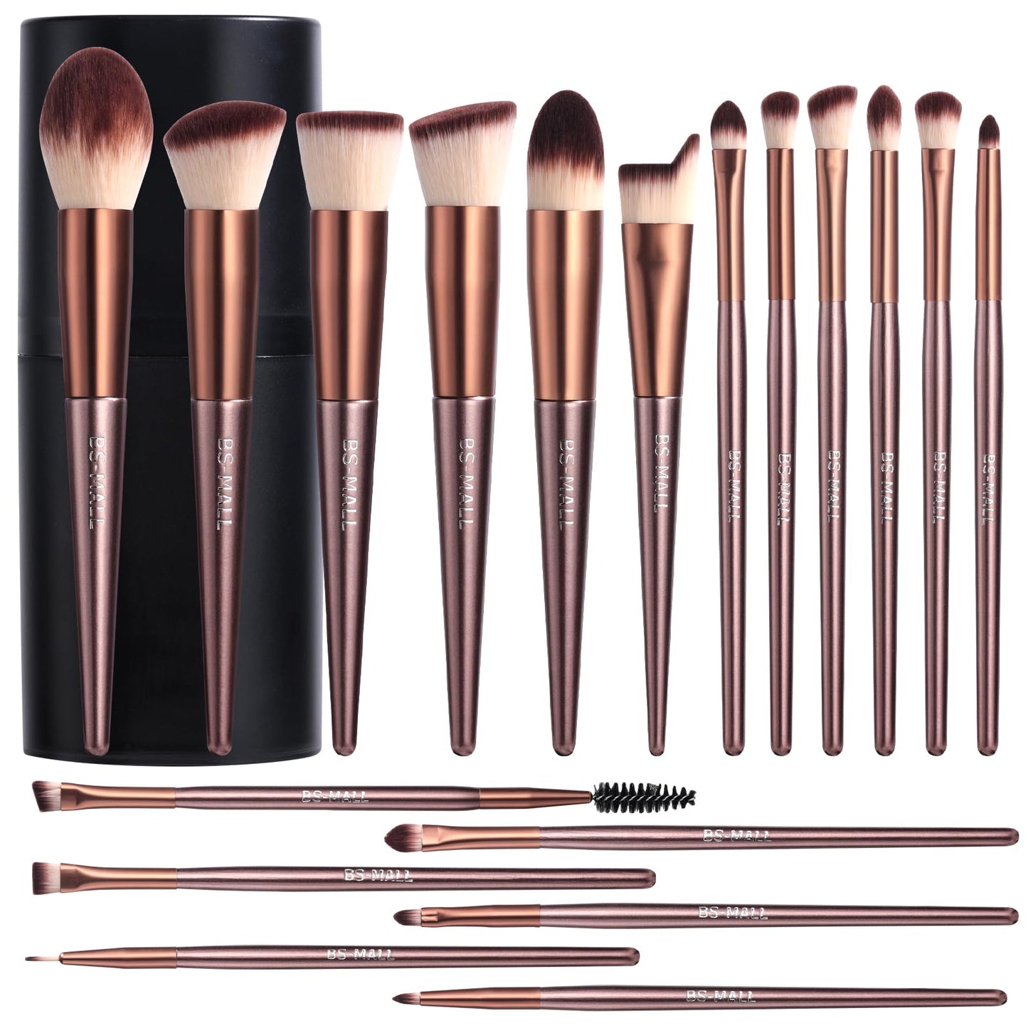 BS-MALL Makeup Brush Set 18 Pcs Professional Foundation Powder Concealers Eyeshadow Blush Synthetic Makeup Brushes with Labeled instruction Black Case Upgraded Version
