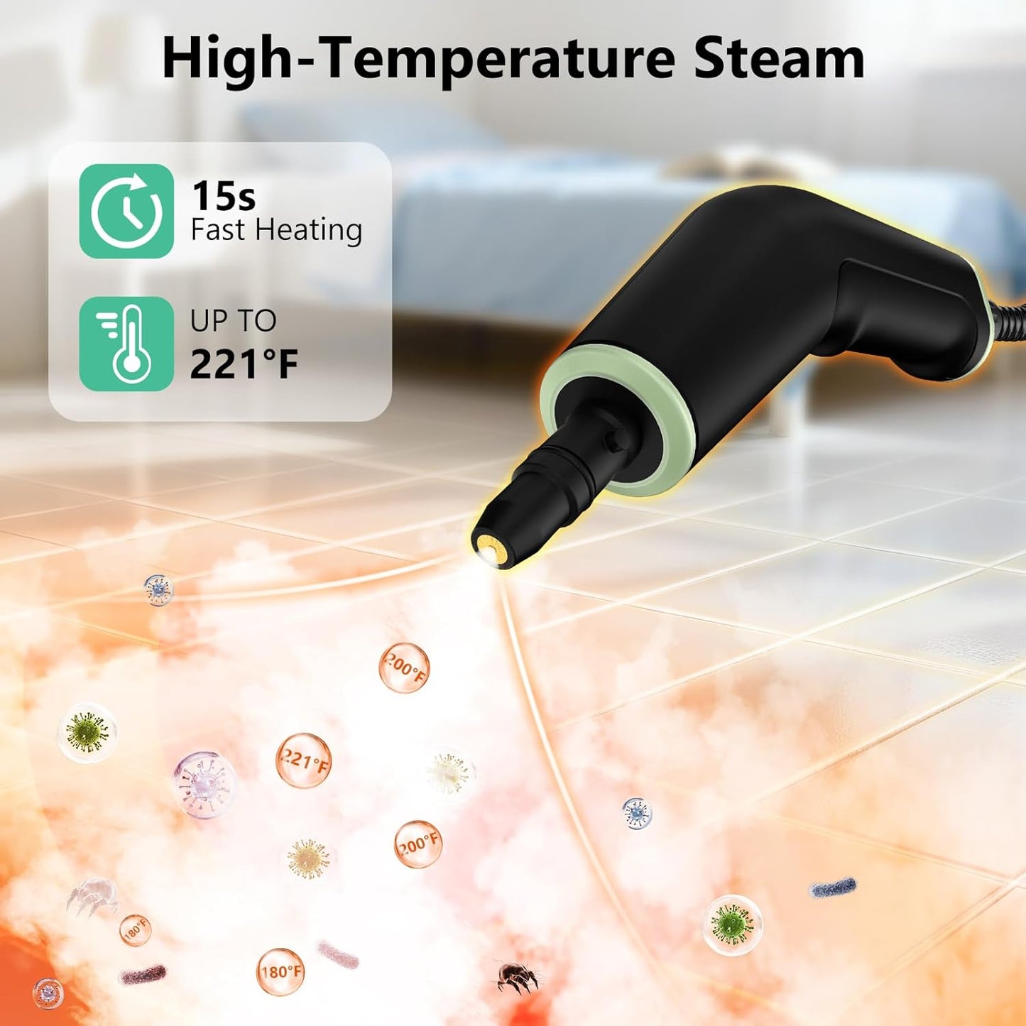 Steam Cleaner, Portable Steamer for Cleaning with 16pcs Accessories, 6-Level Adjustable and 15s Heat-Up, Handheld Steam Cleaner for Home, Tile, Dirt, Grout, Grease, Car Detailing