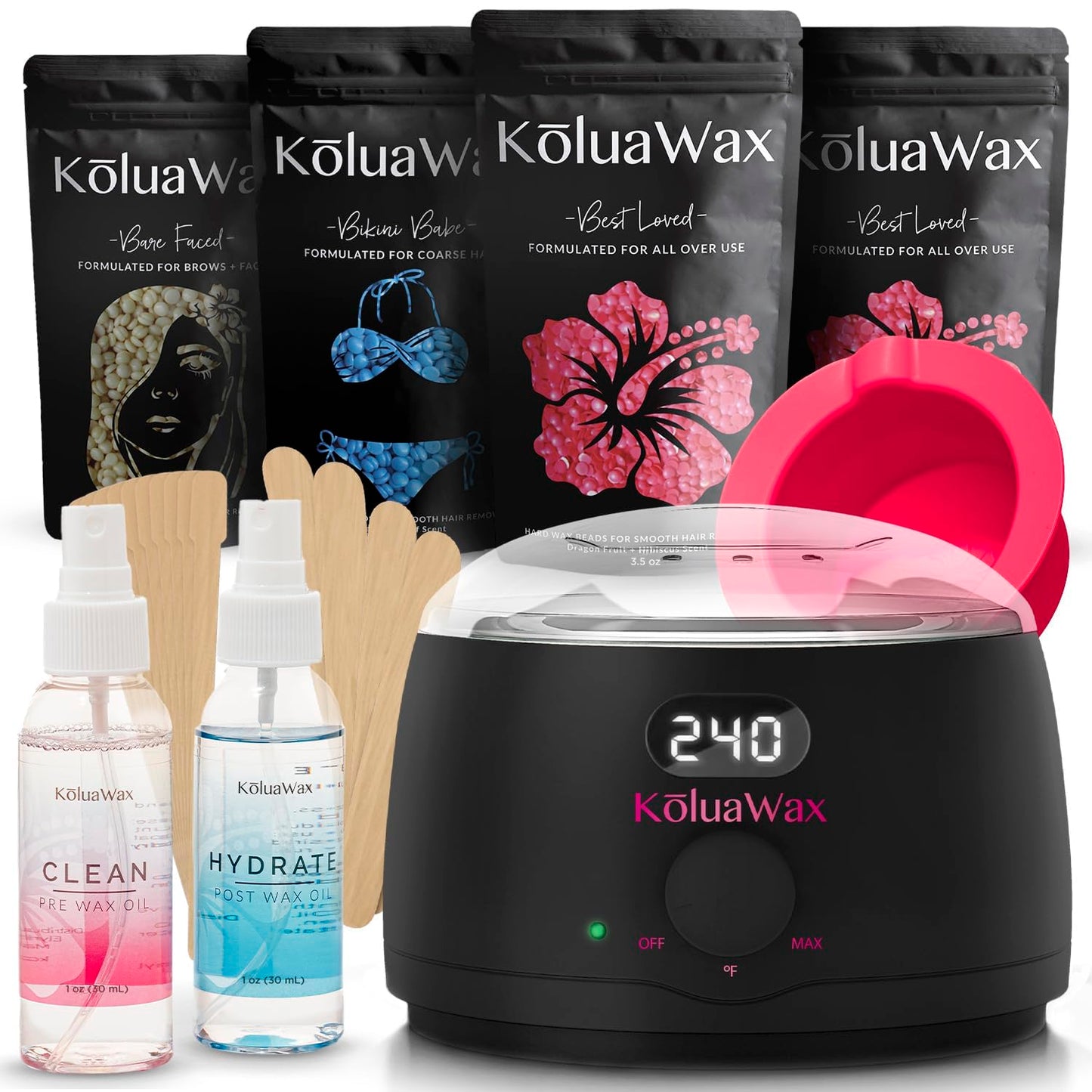 KoluaWax Premium Waxing Kit for Women - Beginner Friendly - Complete Wax Kit that includes 14oz of Wax Beads, Applicator, Pre and Post Care, Suitable for Sensitive Skin (Black) - Mothers Day Gifts