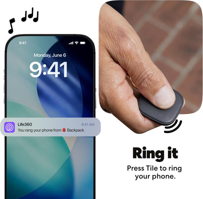 Life360 Tile - Bluetooth Tracker, Keys Finder and Item Locator for Keys, Bags and More. Phone Finder. Both iOS and Android Compatible. 1-Pack (Black)