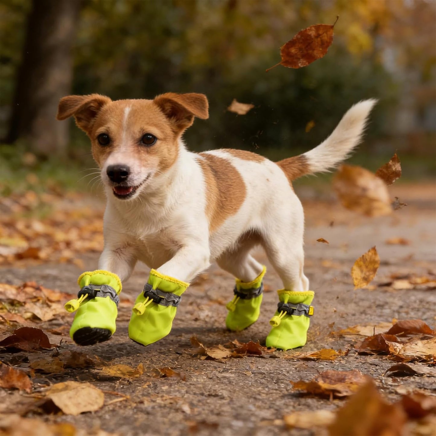 Andiker 4 Pcs Dog Shoes, Soft Breathable Dog Boots with Adjustable Drawstring Non-Slip Sole Easy to Clean Dog Paw Protectors for Outdoors Indoors in Spring Summer (Yellow, M)