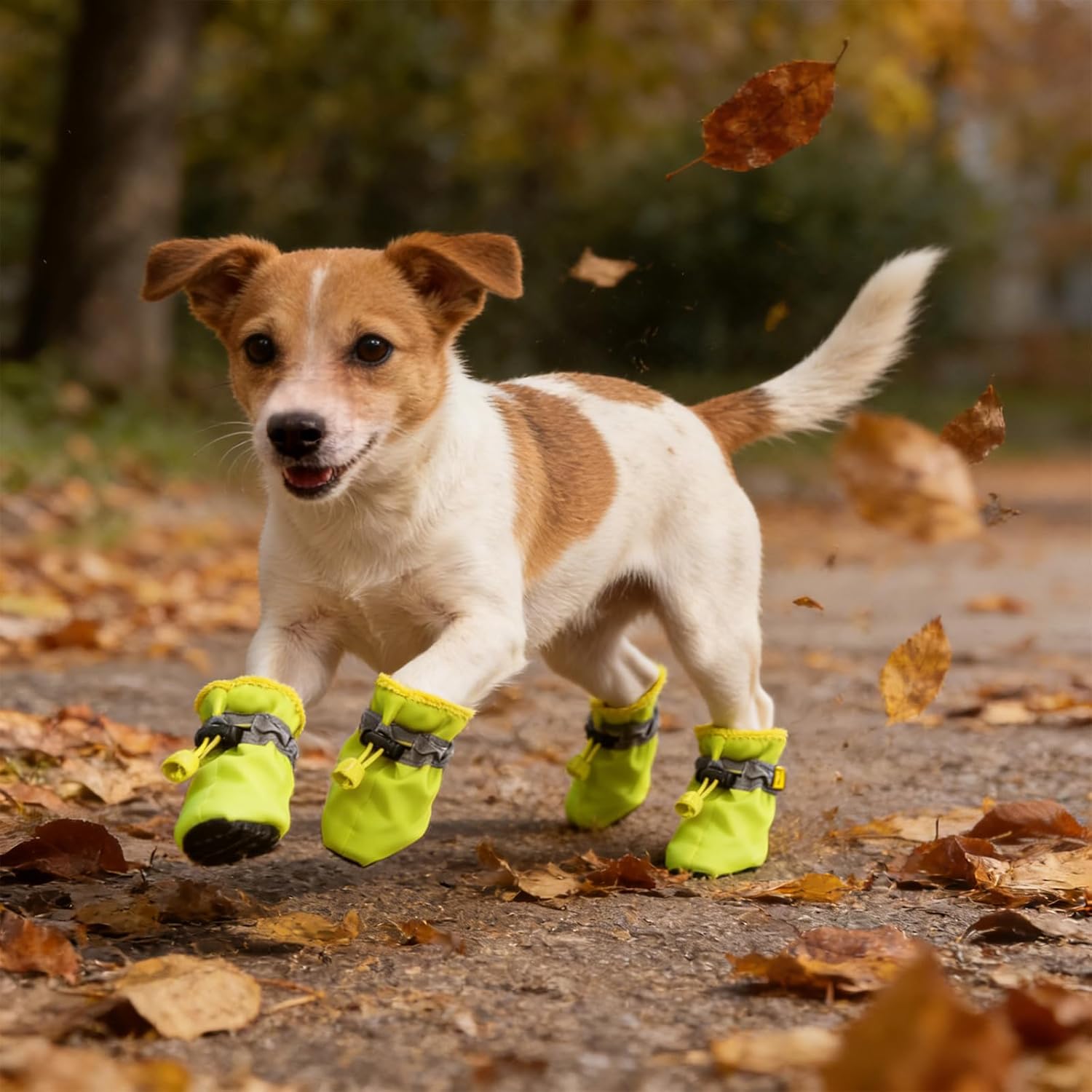 Andiker 4 Pcs Dog Shoes, Soft Breathable Dog Boots with Adjustable Drawstring Non-Slip Sole Easy to Clean Dog Paw Protectors for Outdoors Indoors in Spring Summer (Yellow, M)