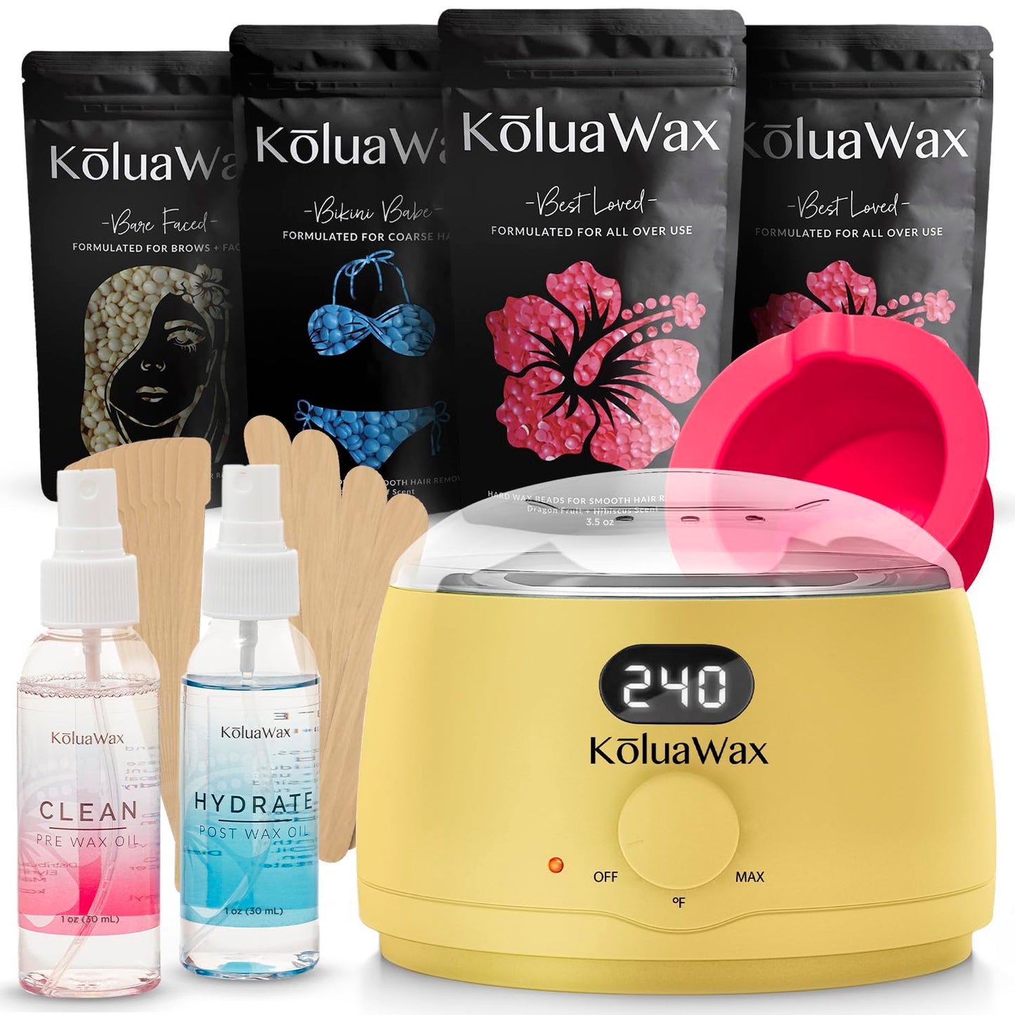 KoluaWax Premium Waxing Kit for Women - Beginner Friendly - Complete Wax Kit that includes 14oz of Wax Beads, Applicator, Pre and Post Care, Suitable for Sensitive Skin (Black) - Mothers Day Gifts