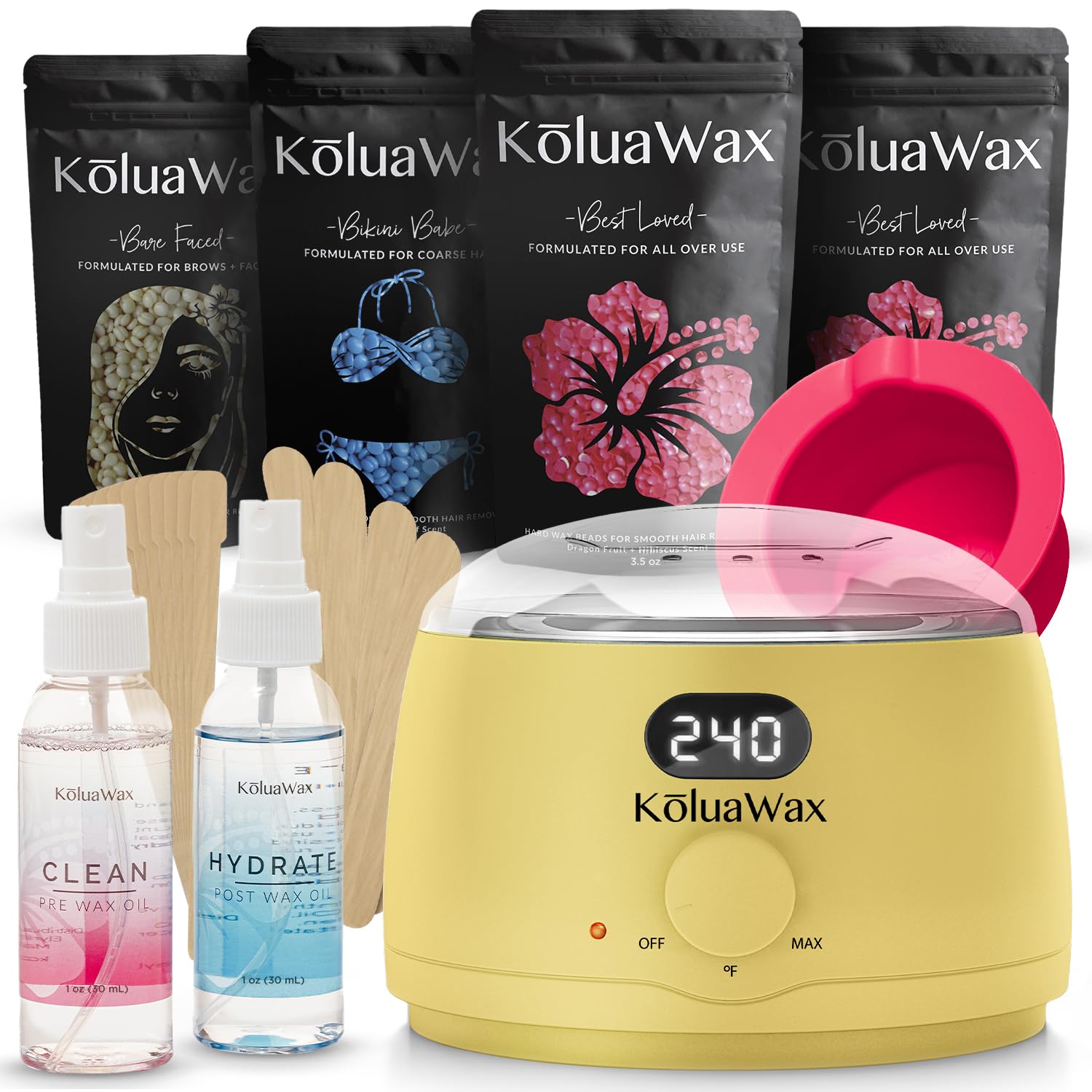 KoluaWax Premium Waxing Kit for Women - Beginner Friendly - Complete Wax Kit that includes 14oz of Wax Beads, Applicator, Pre and Post Care, Suitable for Sensitive Skin (Black) - Mothers Day Gifts