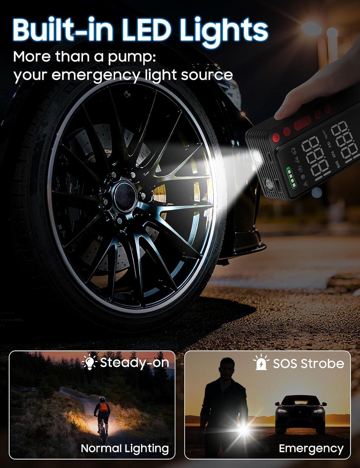 MATULSA Tire Inflator Portable Air Compressor, Smart APP Control Air Pump For Car Tires, 10000mAh, 4X Faster 150PSI Bike Pump with All-in-One Storage, LED Light & Auto Shut-Off for Motorcycles, Balls