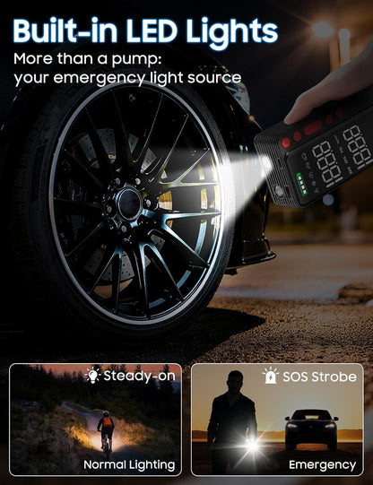 MATULSA Tire Inflator Portable Air Compressor, Smart APP Control Air Pump For Car Tires, 10000mAh, 4X Faster 150PSI Bike Pump with All-in-One Storage, LED Light & Auto Shut-Off for Motorcycles, Balls