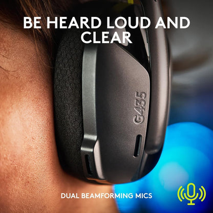 Logitech G435 Wireless Gaming Headset – Lightspeed + Bluetooth, Ultra-Light, Beamforming Mics, 40mm Drivers, Low-Latency, USB Receiver, Memory Foam Earcups, PC/PS5/PS4/Switch, Black, Bulk Packaging