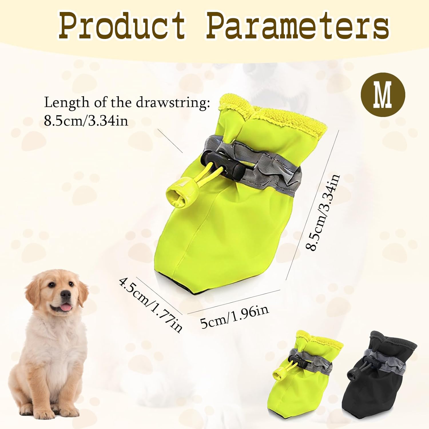 Andiker 4 Pcs Dog Shoes, Soft Breathable Dog Boots with Adjustable Drawstring Non-Slip Sole Easy to Clean Dog Paw Protectors for Outdoors Indoors in Spring Summer (Yellow, M)