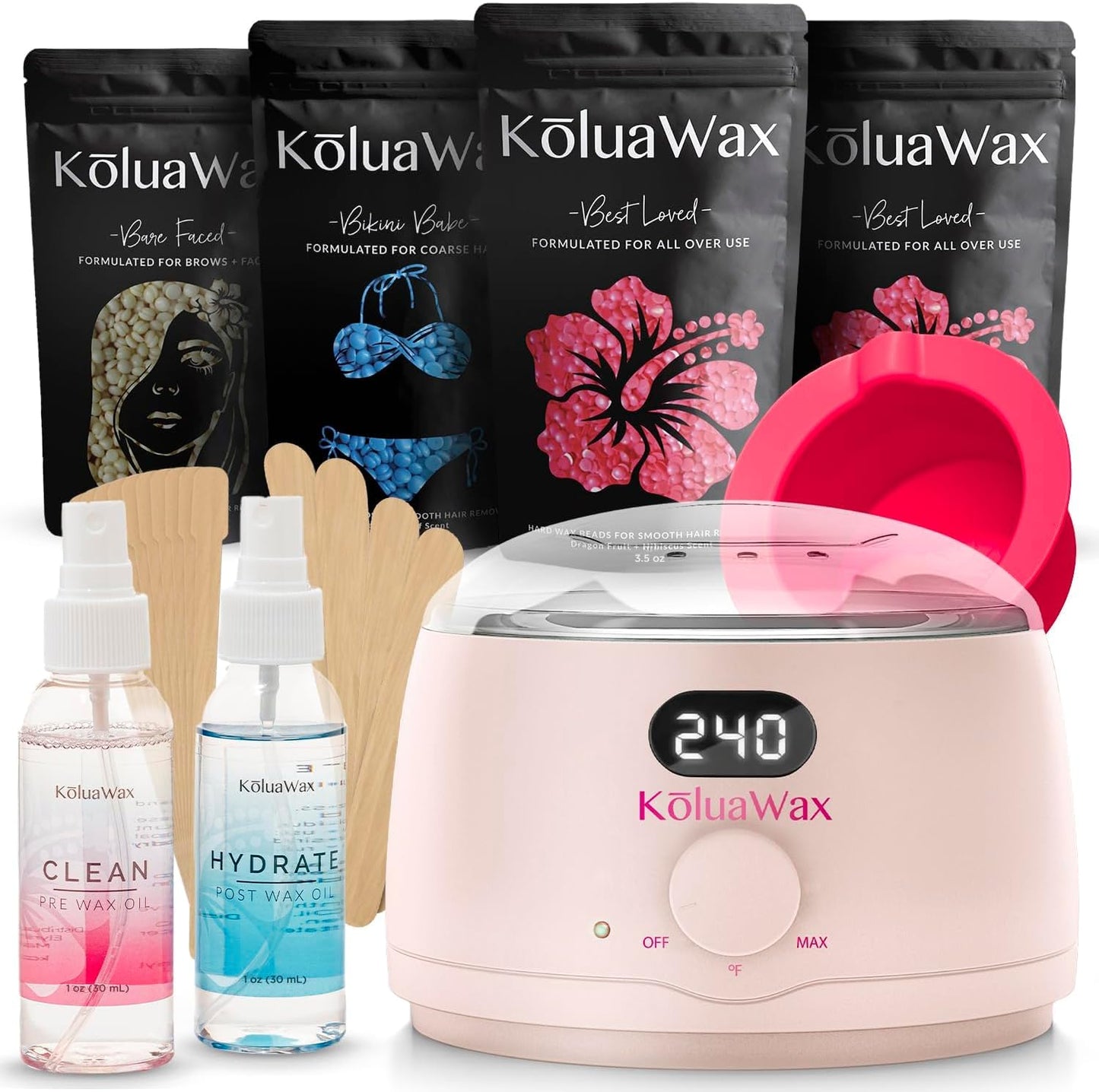 KoluaWax Premium Waxing Kit for Women - Beginner Friendly - Complete Wax Kit that includes 14oz of Wax Beads, Applicator, Pre and Post Care, Suitable for Sensitive Skin (Black) - Mothers Day Gifts