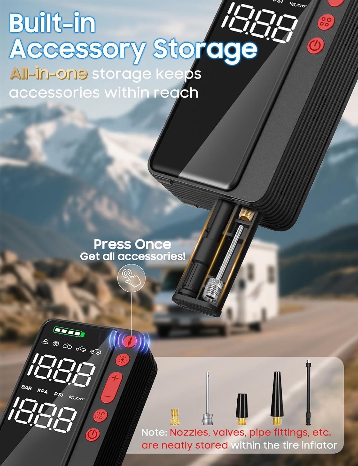 MATULSA Tire Inflator Portable Air Compressor, Smart APP Control Air Pump For Car Tires, 10000mAh, 4X Faster 150PSI Bike Pump with All-in-One Storage, LED Light & Auto Shut-Off for Motorcycles, Balls