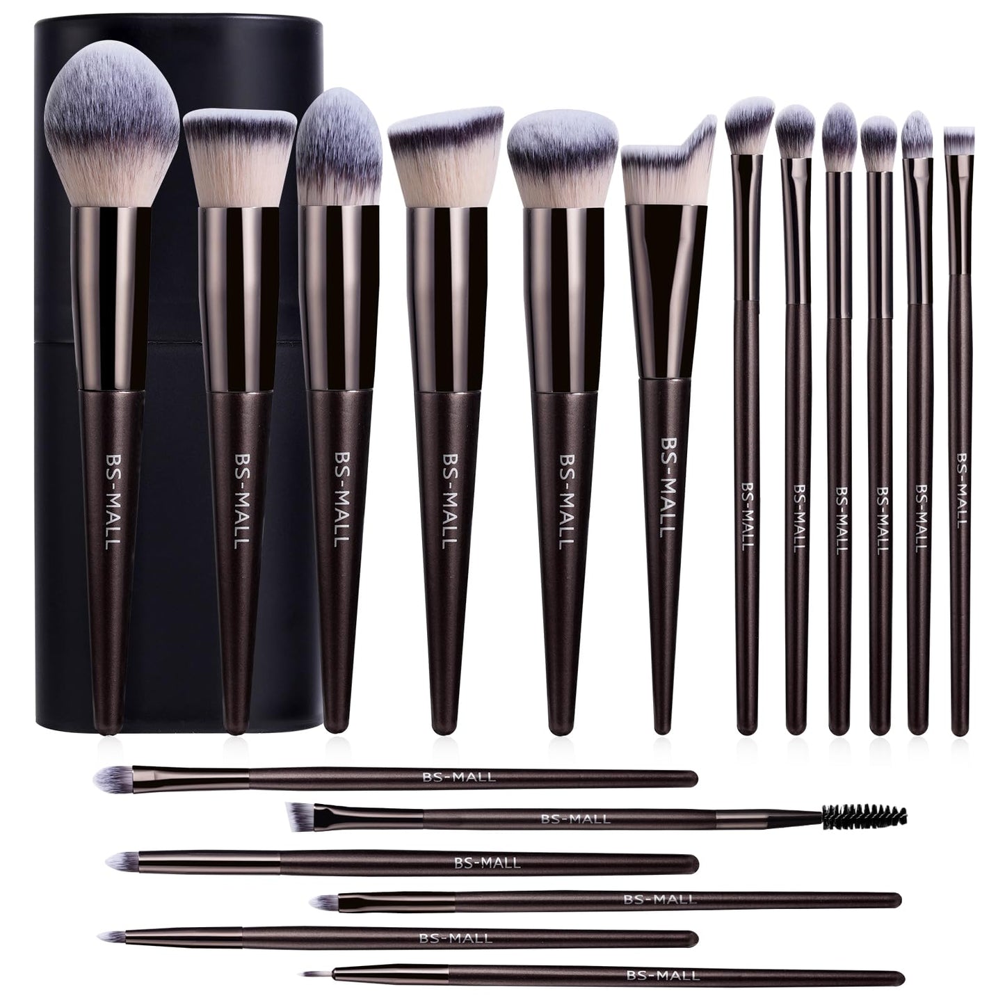 BS-MALL Makeup Brush Set 18 Pcs Professional Foundation Powder Concealers Eyeshadow Blush Synthetic Makeup Brushes with Labeled instruction Black Case Upgraded Version