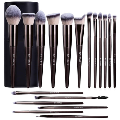 BS-MALL Makeup Brush Set 18 Pcs Professional Foundation Powder Concealers Eyeshadow Blush Synthetic Makeup Brushes with Labeled instruction Black Case Upgraded Version