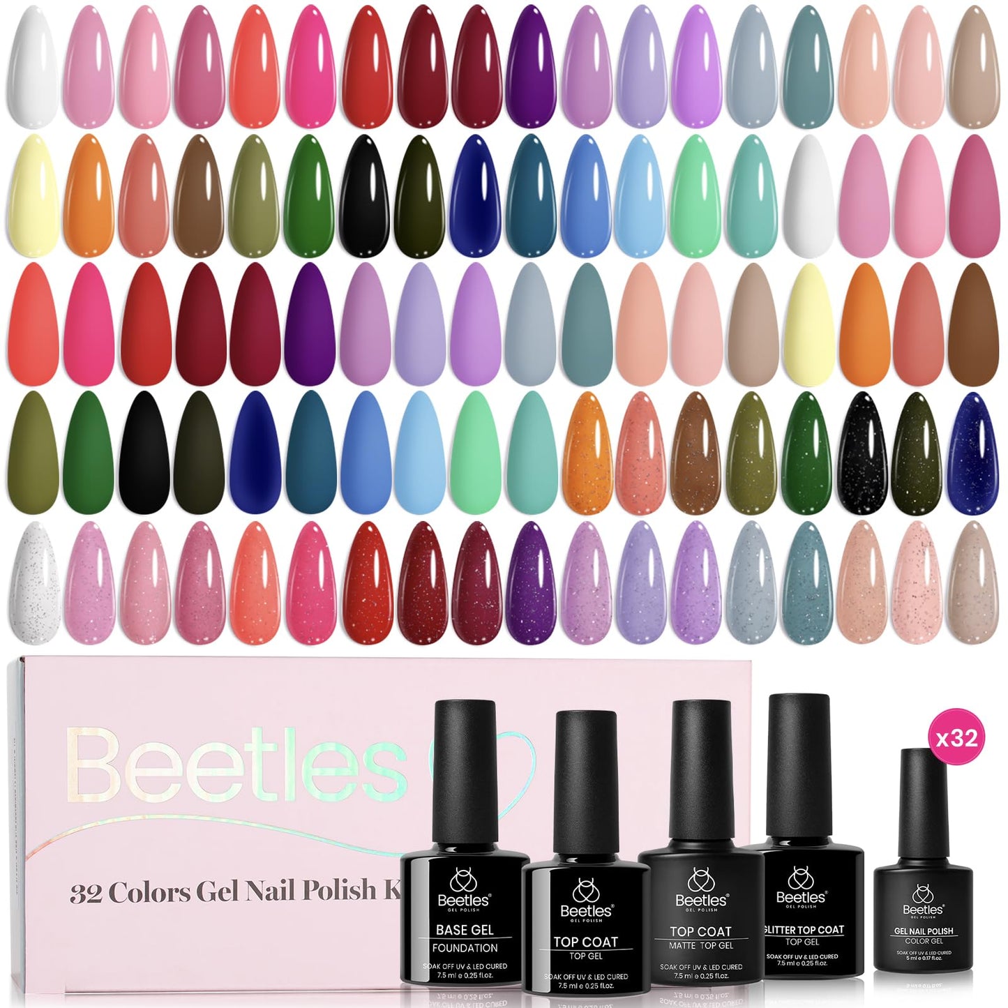 Beetles Gel Nail Polish Kit with U V Light - 80Pcs Color Enchantment 55 Colors Gel Polish Starter Kit with Base Top Coat DIY Nails Supply Stickers Manicure Tools Home Salon Gift for Women