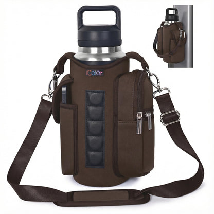 icolor Magnetic Gym Bag Water Bottle Carrier Holder with Phone Pockets & Shoulder Strap,Gym Magnetic Bag 5 Built-in Magnets Gym Accessories Organizer Sling Bottle Bag Pouch Sleeve