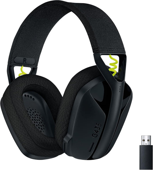 Logitech G435 Wireless Gaming Headset – Lightspeed + Bluetooth, Ultra-Light, Beamforming Mics, 40mm Drivers, Low-Latency, USB Receiver, Memory Foam Earcups, PC/PS5/PS4/Switch, Black, Bulk Packaging