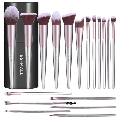 BS-MALL Makeup Brush Set 18 Pcs Professional Foundation Powder Concealers Eyeshadow Blush Synthetic Makeup Brushes with Labeled instruction Black Case Upgraded Version