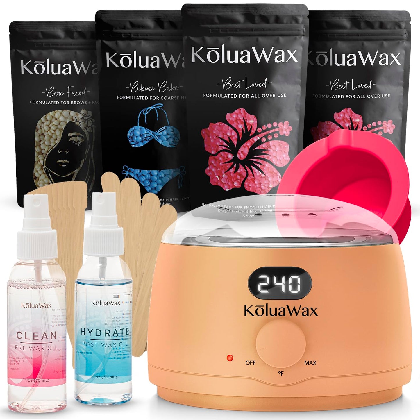 KoluaWax Premium Waxing Kit for Women - Beginner Friendly - Complete Wax Kit that includes 14oz of Wax Beads, Applicator, Pre and Post Care, Suitable for Sensitive Skin (Black) - Mothers Day Gifts