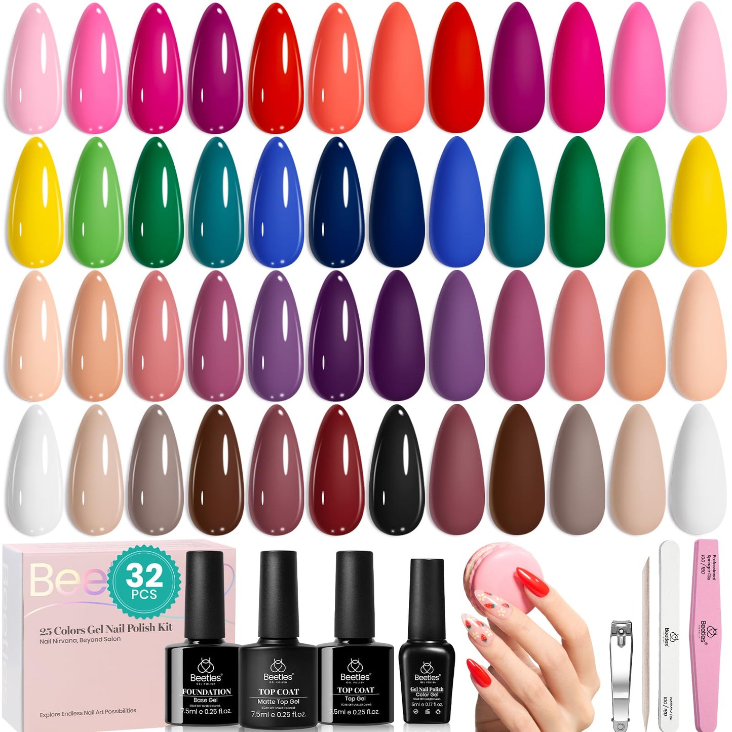 Beetles Gel Nail Polish Kit with U V Light - 80Pcs Color Enchantment 55 Colors Gel Polish Starter Kit with Base Top Coat DIY Nails Supply Stickers Manicure Tools Home Salon Gift for Women