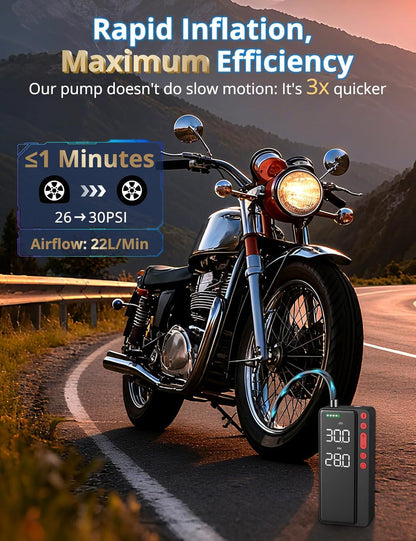 MATULSA Tire Inflator Portable Air Compressor, Smart APP Control Air Pump For Car Tires, 10000mAh, 4X Faster 150PSI Bike Pump with All-in-One Storage, LED Light & Auto Shut-Off for Motorcycles, Balls