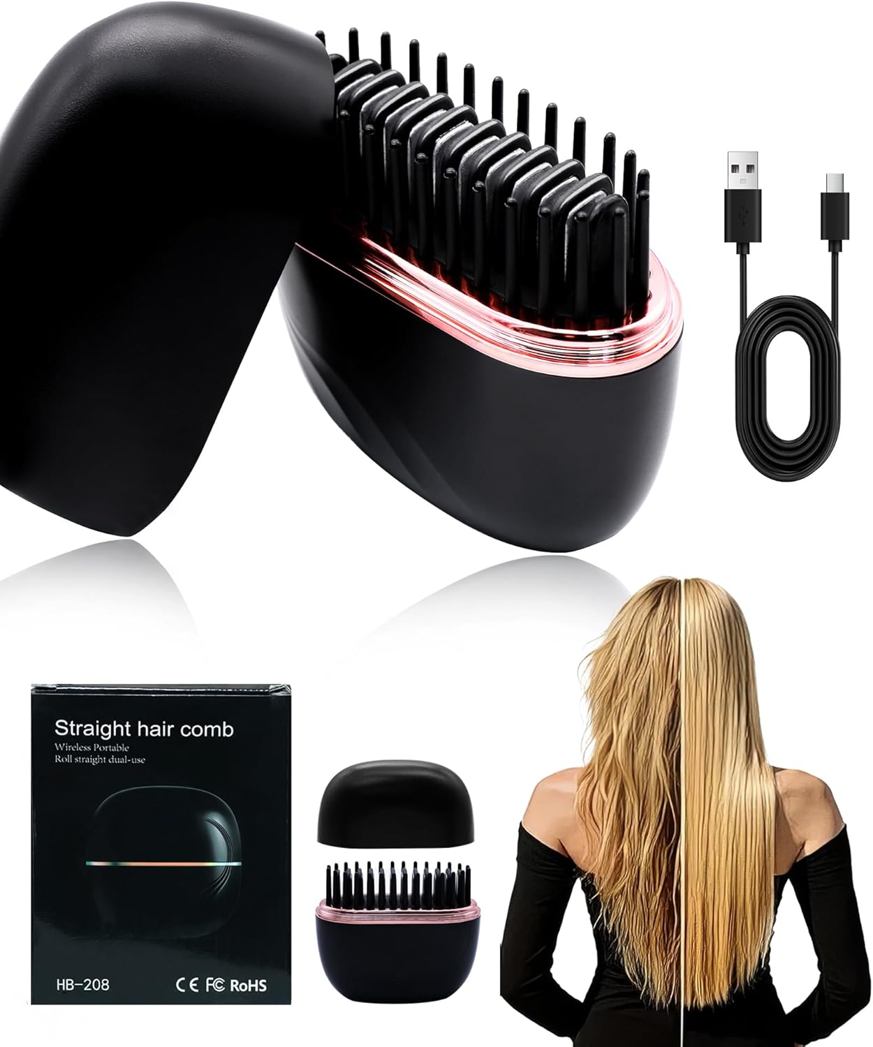 Mini Hair Straightener, Rechargeable Cordless Portable Hair Straighteners, 3-Speed Temperature Travel Hair Straightener for Women Home &Travel (Black)