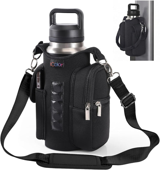 icolor Magnetic Gym Bag Water Bottle Carrier Holder with Phone Pockets & Shoulder Strap,Gym Magnetic Bag 5 Built-in Magnets Gym Accessories Organizer Sling Bottle Bag Pouch Sleeve