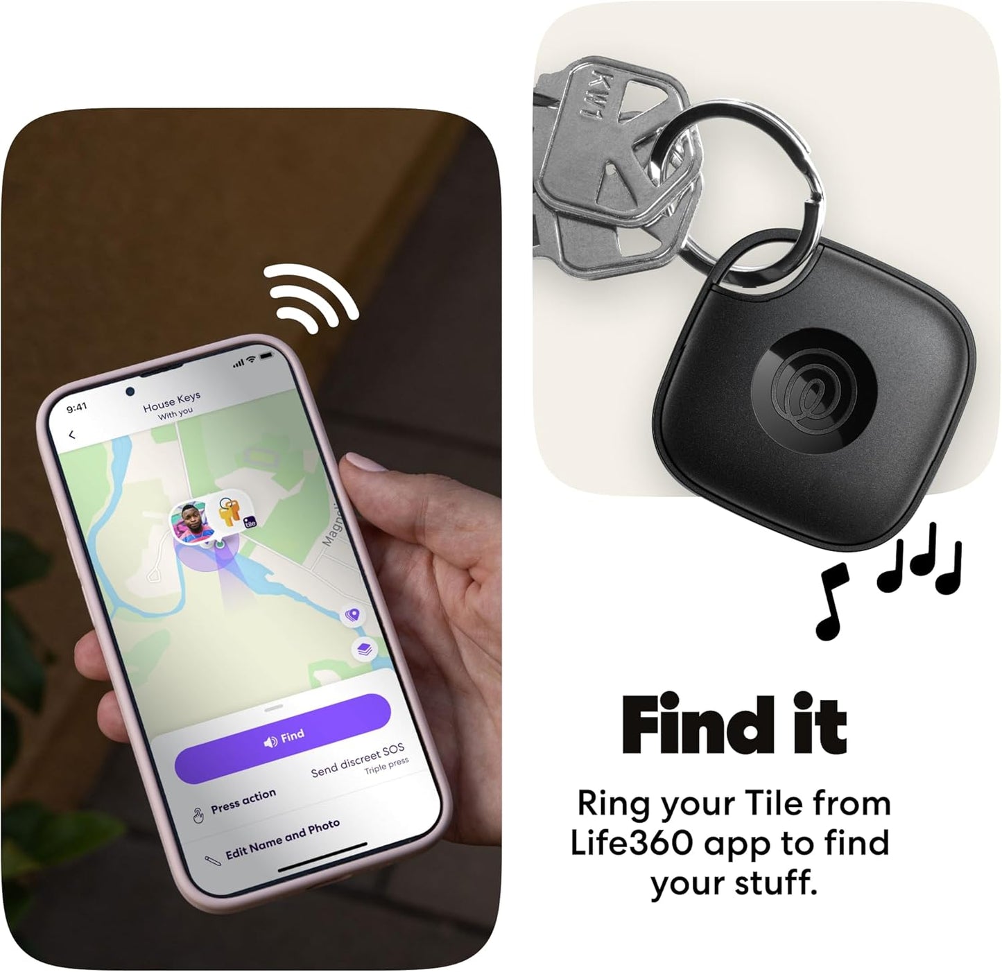 Life360 Tile - Bluetooth Tracker, Keys Finder and Item Locator for Keys, Bags and More. Phone Finder. Both iOS and Android Compatible. 1-Pack (Black)