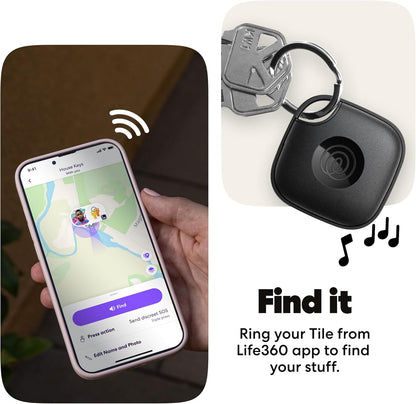Life360 Tile - Bluetooth Tracker, Keys Finder and Item Locator for Keys, Bags and More. Phone Finder. Both iOS and Android Compatible. 1-Pack (Black)