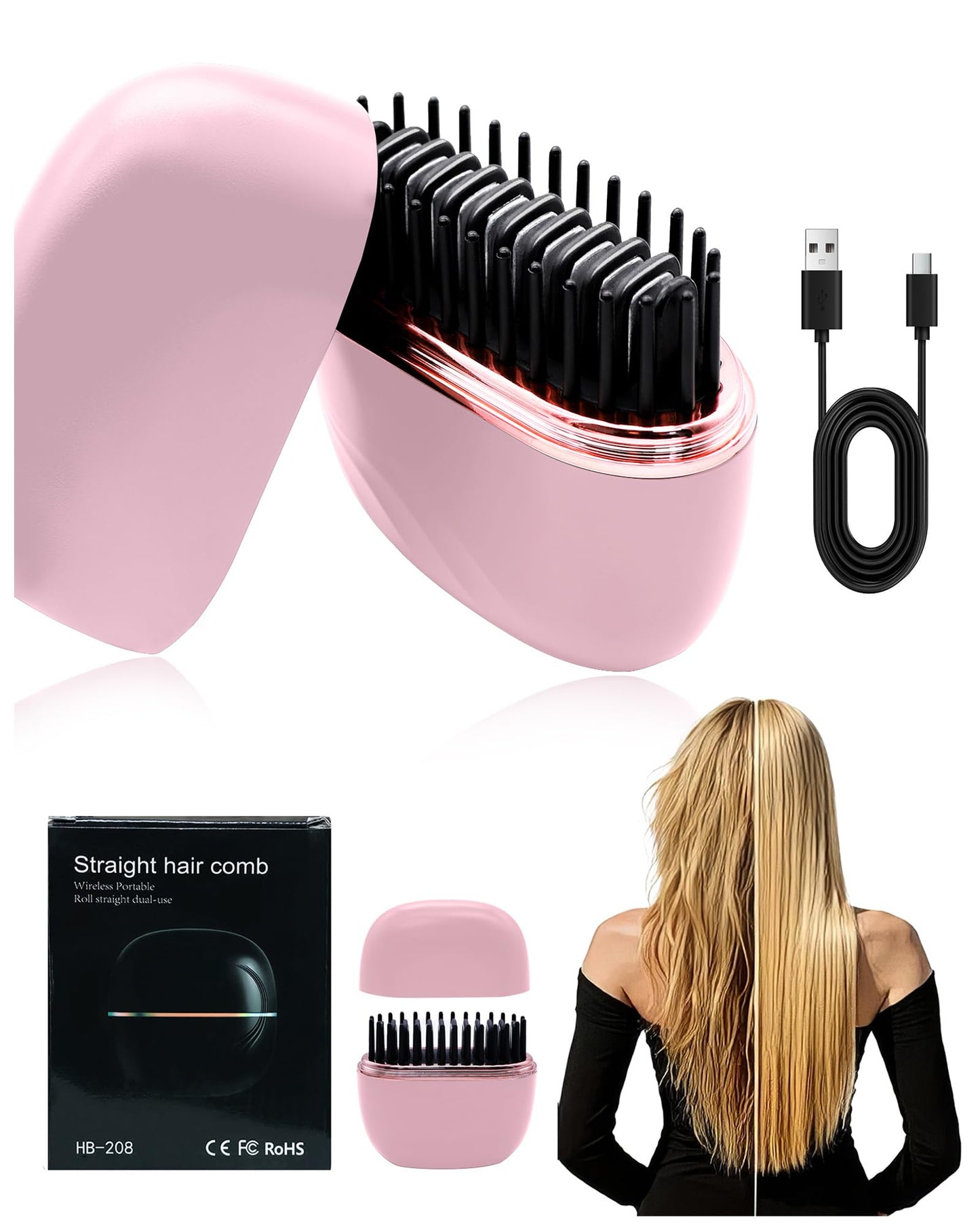 Mini Hair Straightener, Rechargeable Cordless Portable Hair Straighteners, 3-Speed Temperature Travel Hair Straightener for Women Home &Travel (Black)