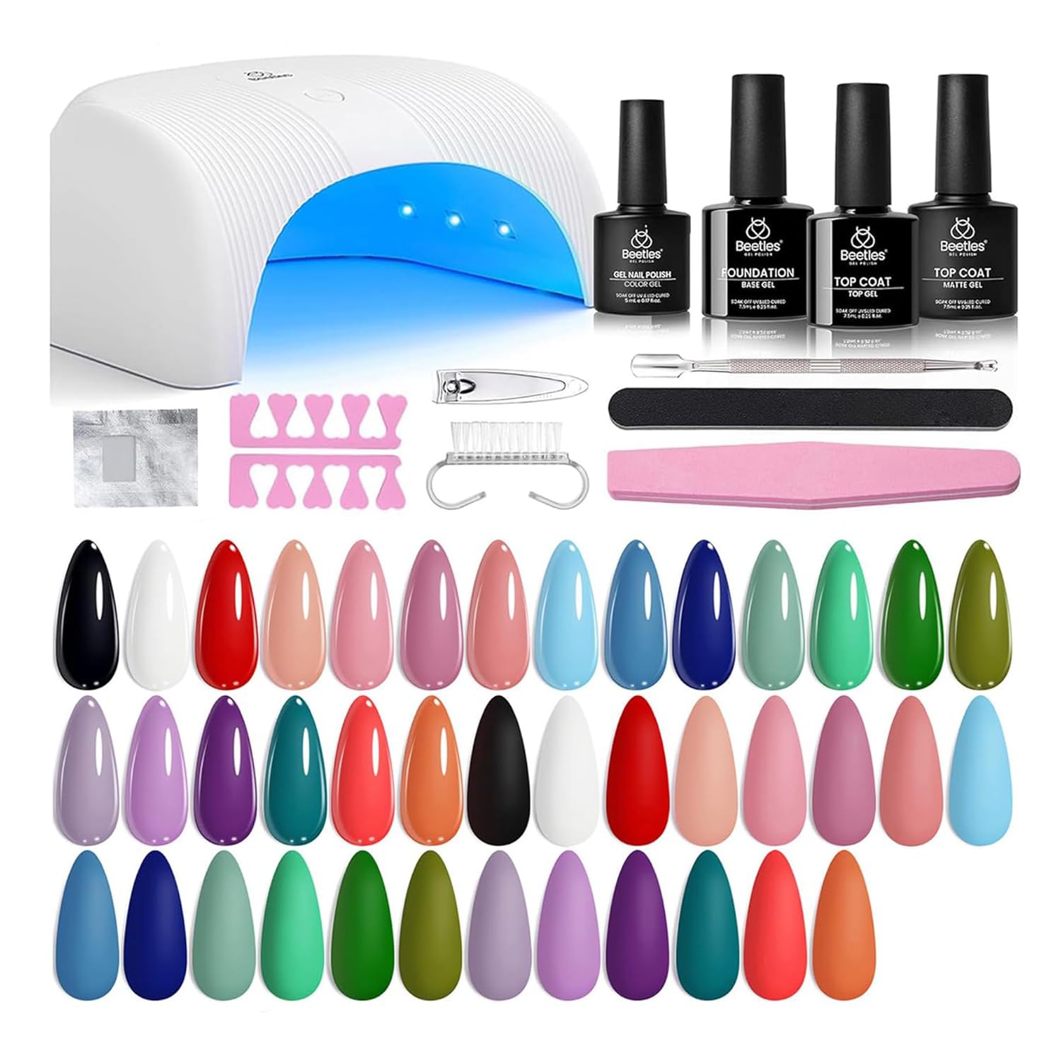 Beetles Gel Nail Polish Kit with U V Light - 80Pcs Color Enchantment 55 Colors Gel Polish Starter Kit with Base Top Coat DIY Nails Supply Stickers Manicure Tools Home Salon Gift for Women