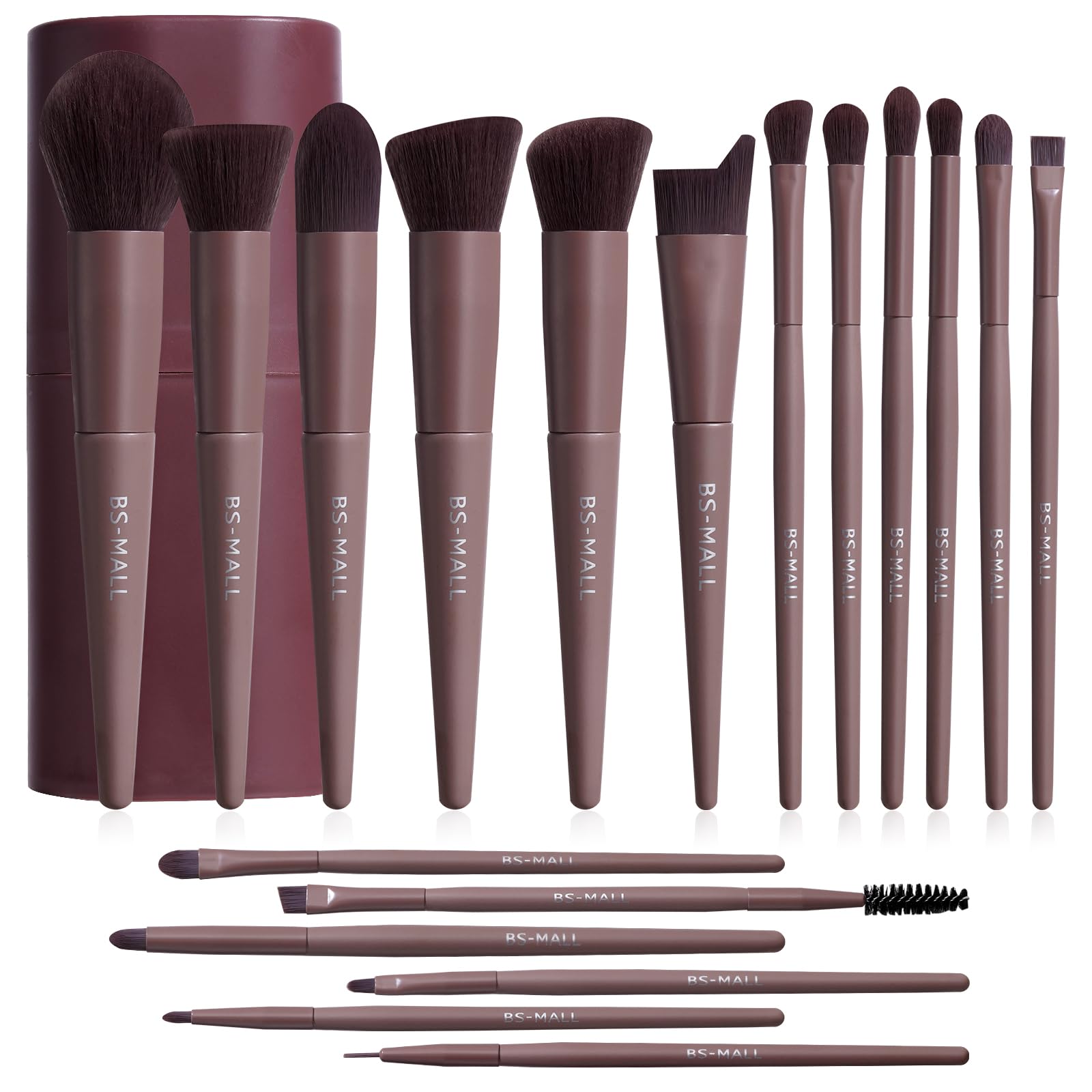 BS-MALL Makeup Brush Set 18 Pcs Professional Foundation Powder Concealers Eyeshadow Blush Synthetic Makeup Brushes with Labeled instruction Black Case Upgraded Version