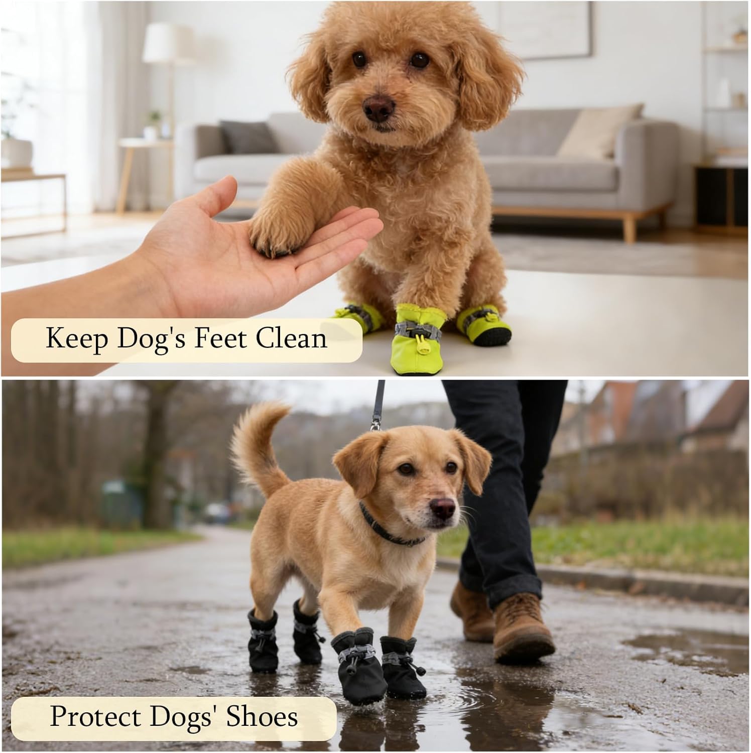 Andiker 4 Pcs Dog Shoes, Soft Breathable Dog Boots with Adjustable Drawstring Non-Slip Sole Easy to Clean Dog Paw Protectors for Outdoors Indoors in Spring Summer (Yellow, M)